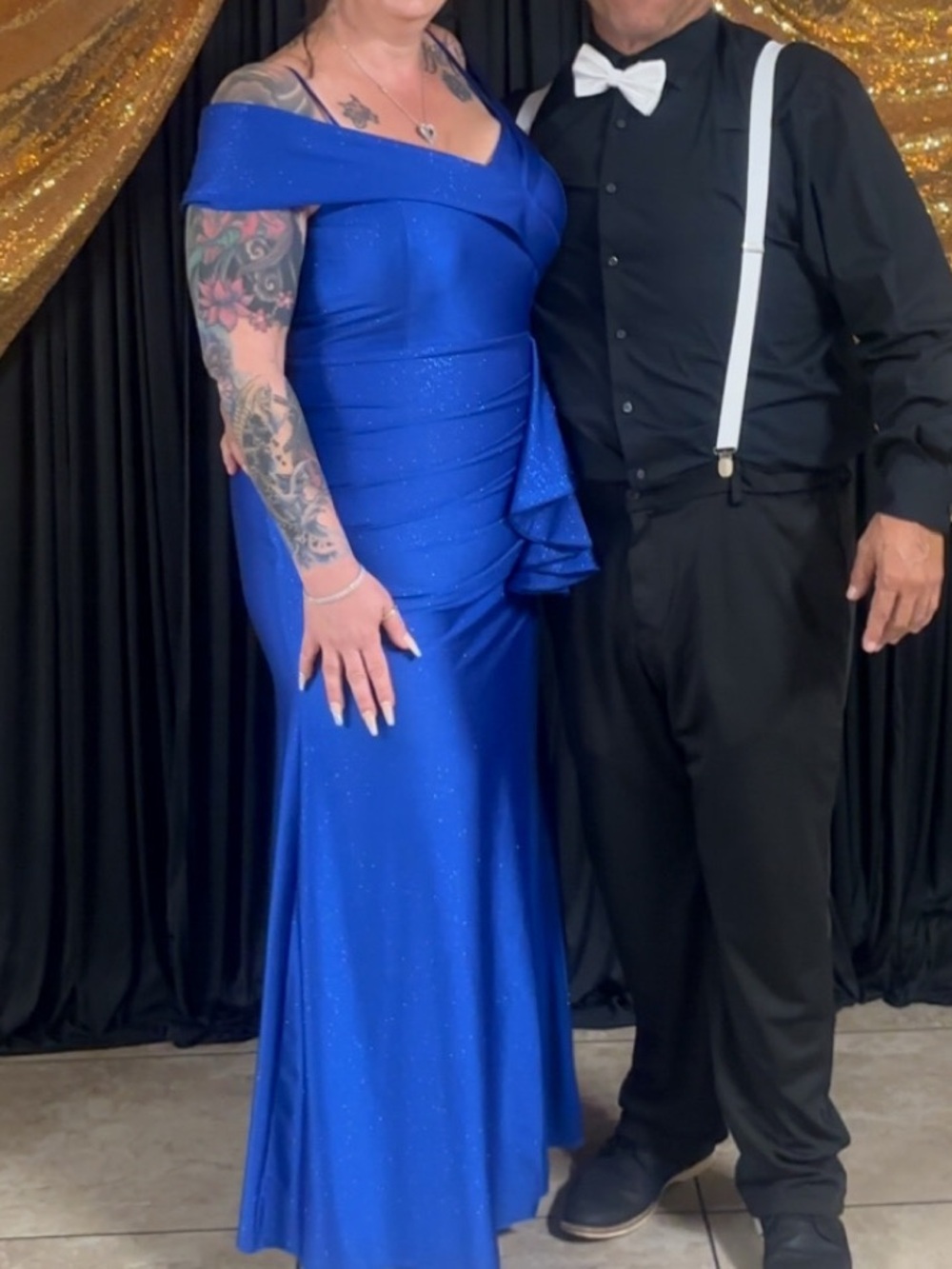 Off the -Shoulder Sapphire Blue Evening Gown/ prom dress